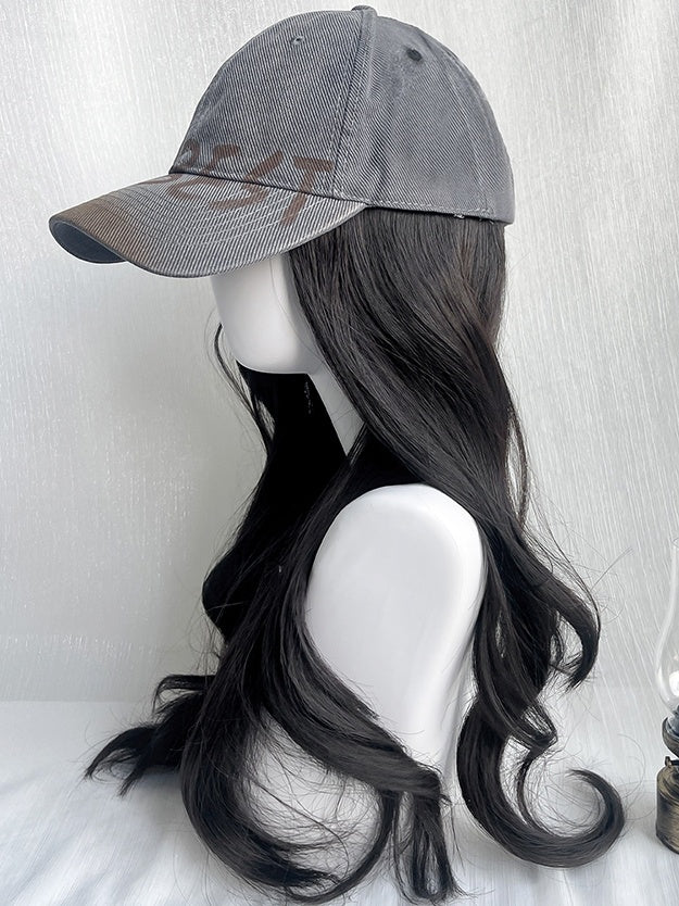 ブラックティーロングウェーブ合成ウィッグ(キャップ付きオールインワンセット)