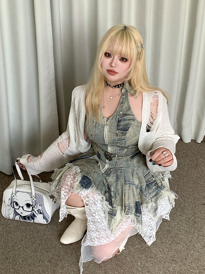 Plus Size White Top with Distressed Holes