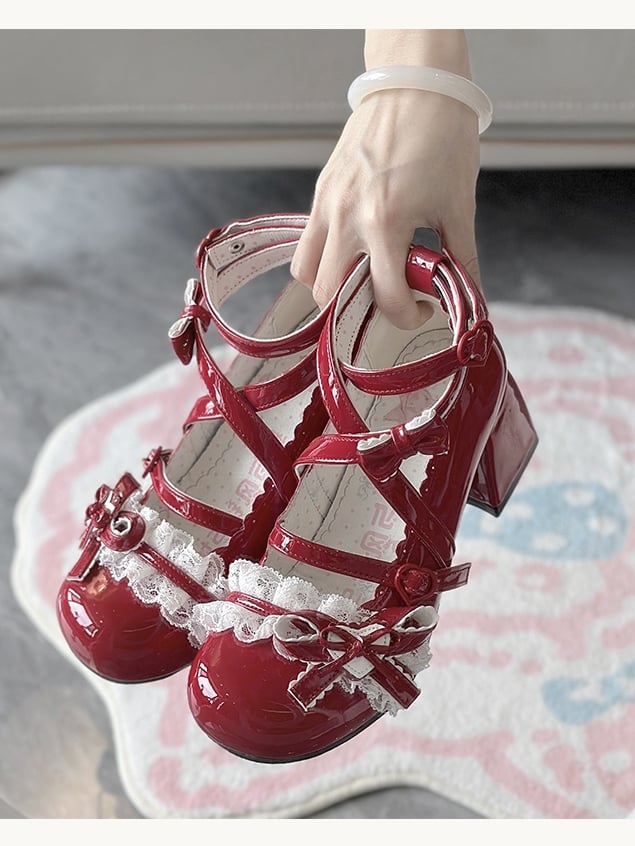 Lolita Sweet Toe – Red Mid-heel Win Round Shoes