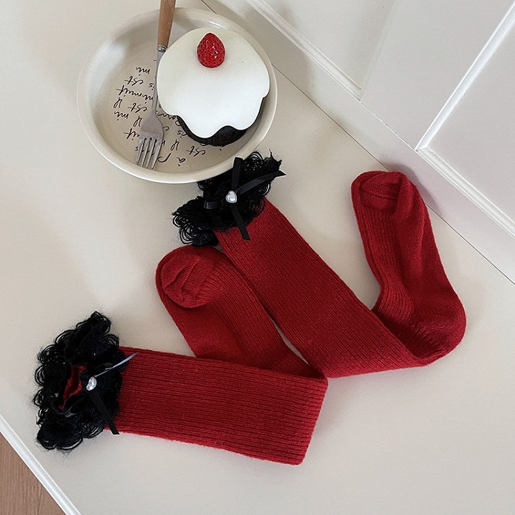 ホワイトロリータ リボン結び レースカフスカーフソックス