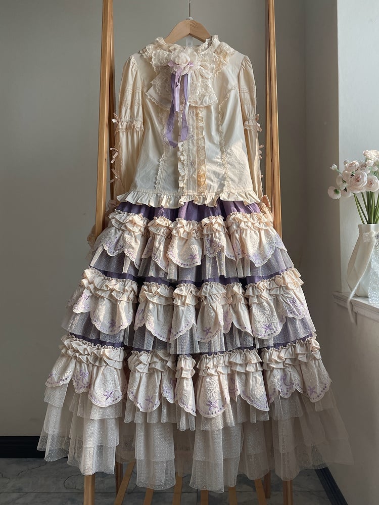 Purple Bunny Layered Scallop Trim Hem Lolita Skirt
