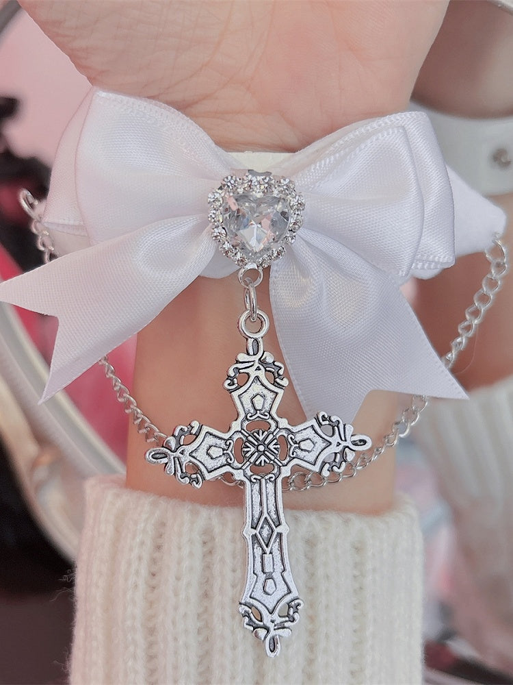 Jirai Bracelet Cross Bowknot White/Black Charm Kei