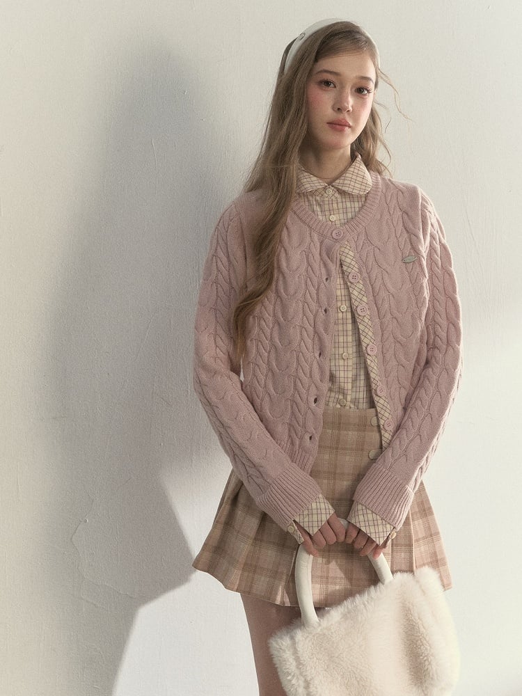 Pink Two-piece Sweet Fake with Plaid Blouse Pattern