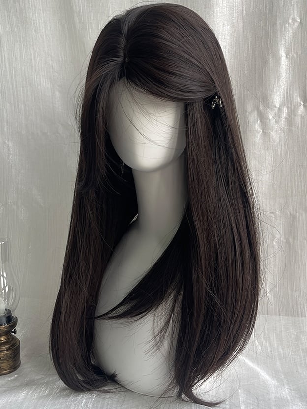 Schwarzer Tee Unterbrustlange glatte synthetische Perücke