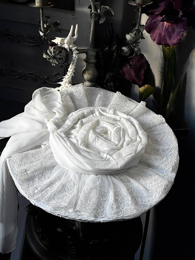 White/Purple/Pink Gothic Lolita Rosette Elegant Flat Hat