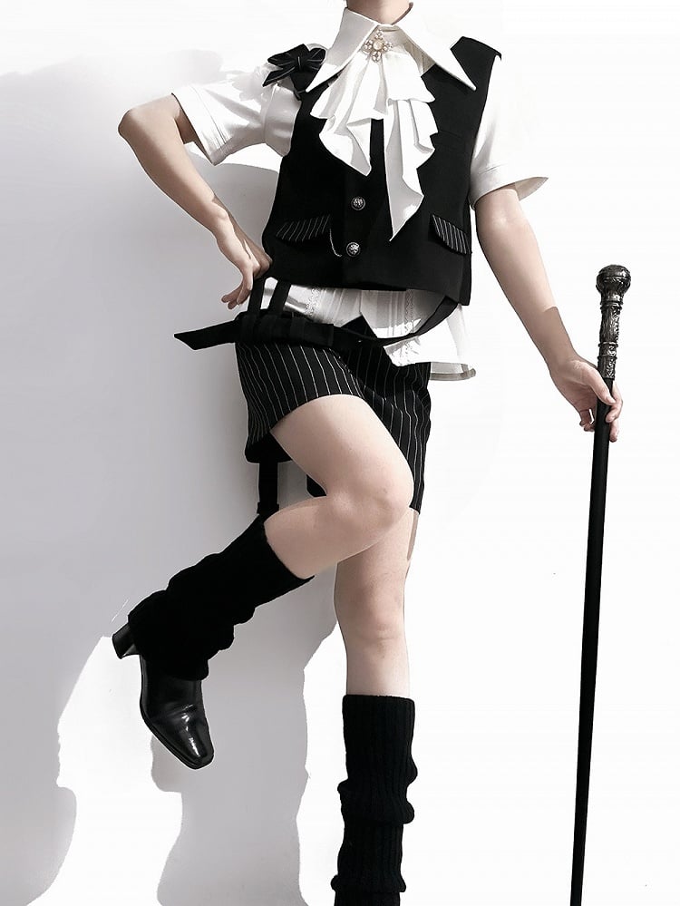 ファッション王子カラージャボポイントシャツ ショートロリータスリーブ フォールドオーバー ホワイト