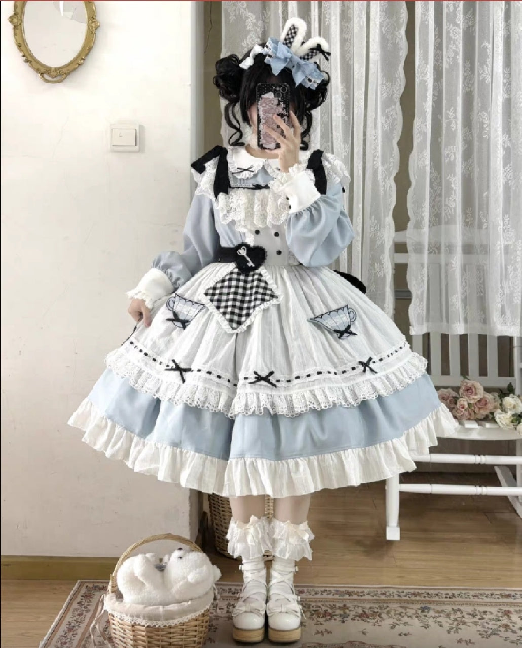 Alice in Wonderland Blue Checkerboard Sweet Lolita Dress