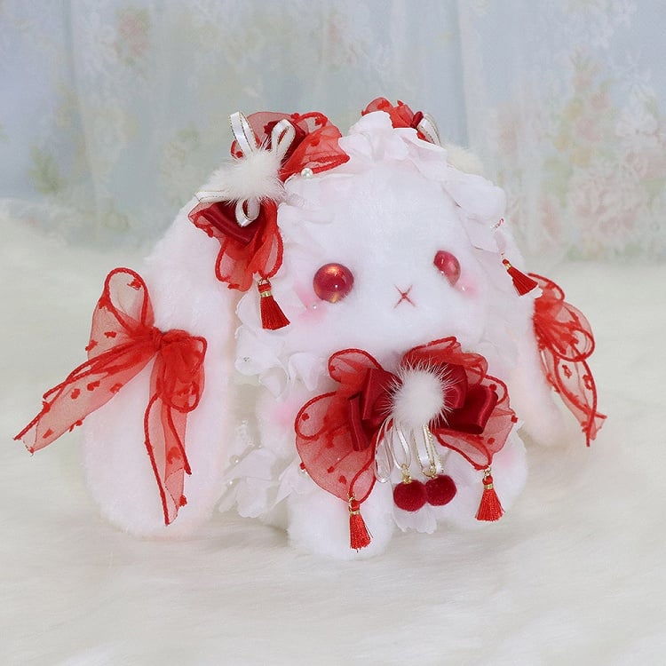 Decorated Strap Bowknot Pompom with White Rabbit Convertible Red Bag