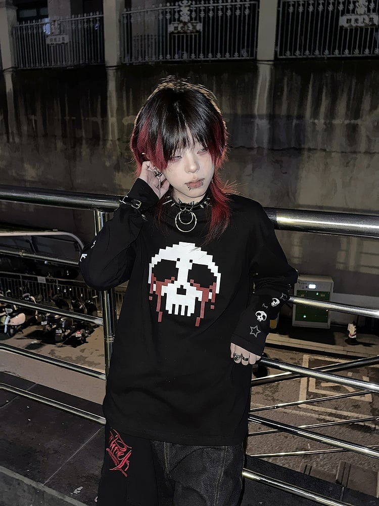 Print White Two-pieces Faux Top Black with Skeleton and Stars