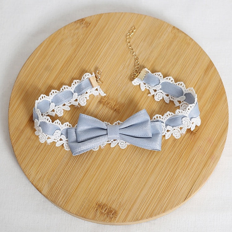 Sweet Blue / Lace White Choker Bowknot Lolita Pink