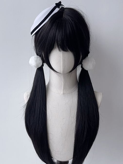 Black 70CM Wig with Straight Bangs Full