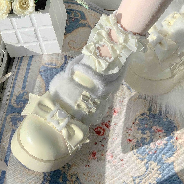 Shoes Heart White PU Platform in Lolita Creamy Sweet Decor - Romantic