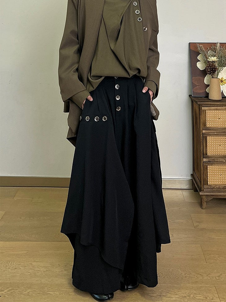 Asymmetrical with Slant Black Design Pockets Skort