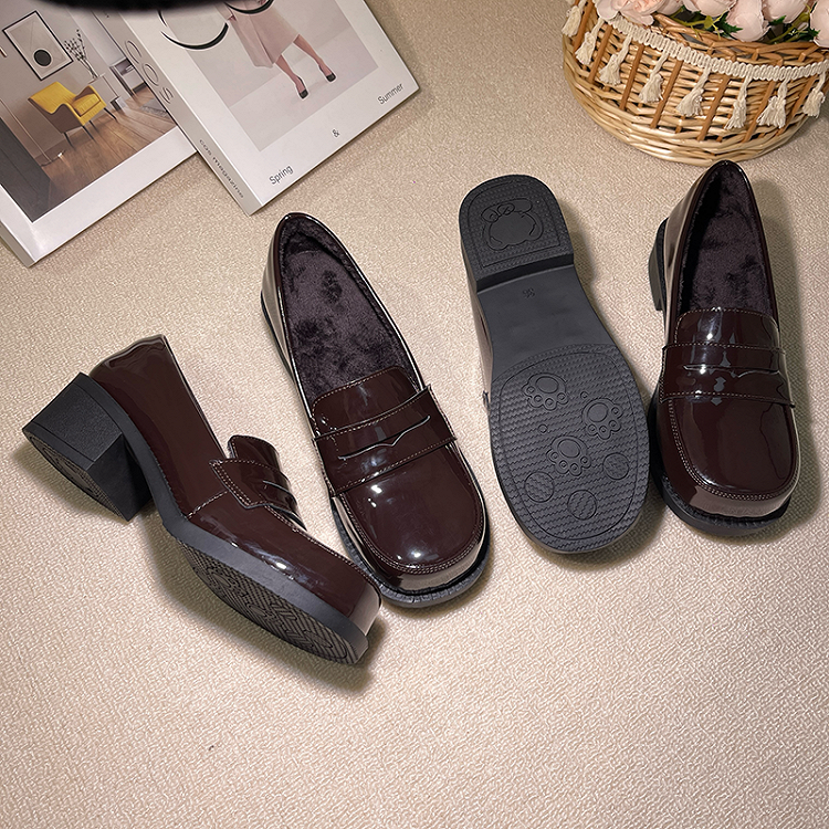 Brown Preppy Style 2.5cm/4.5cm Loafers with Slip-in Fit Design & Plush Inner Lining