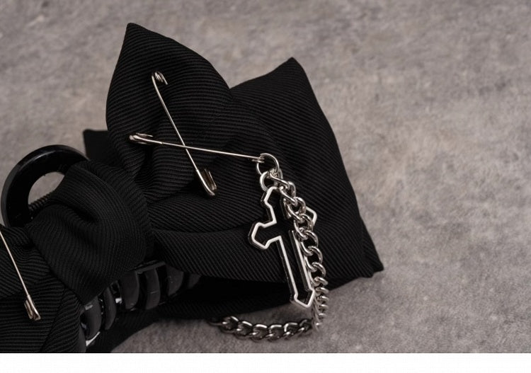Pins Chain Claw Cross Clip Decorated Gothic with Black Bow