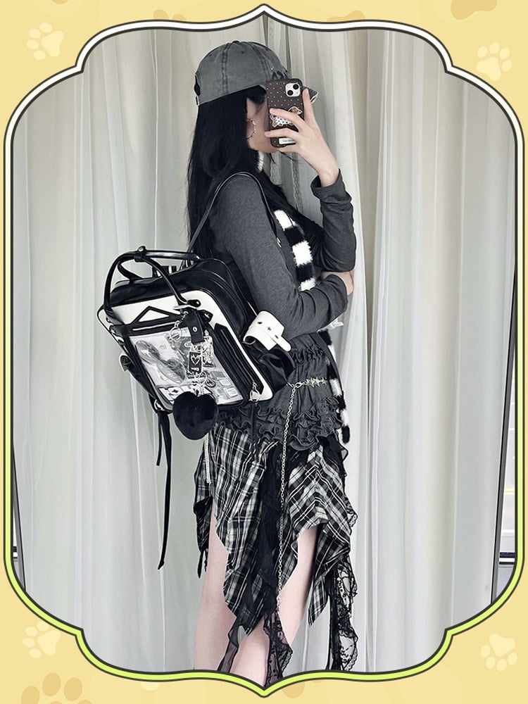 Black Daily Ita Backpack Capacity With Cute Puppy Print Large White