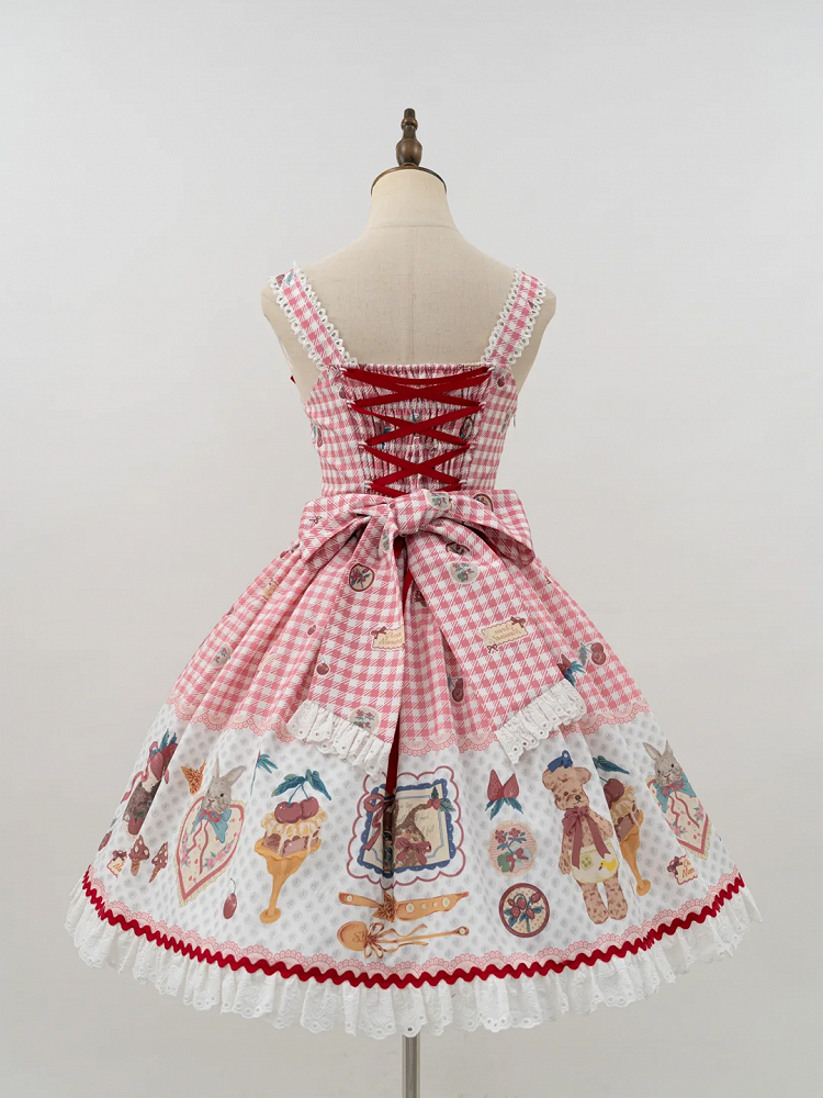 Pattern Pink Gingham Sweet Skirt Jumper Dessert Lolita and Animals Print