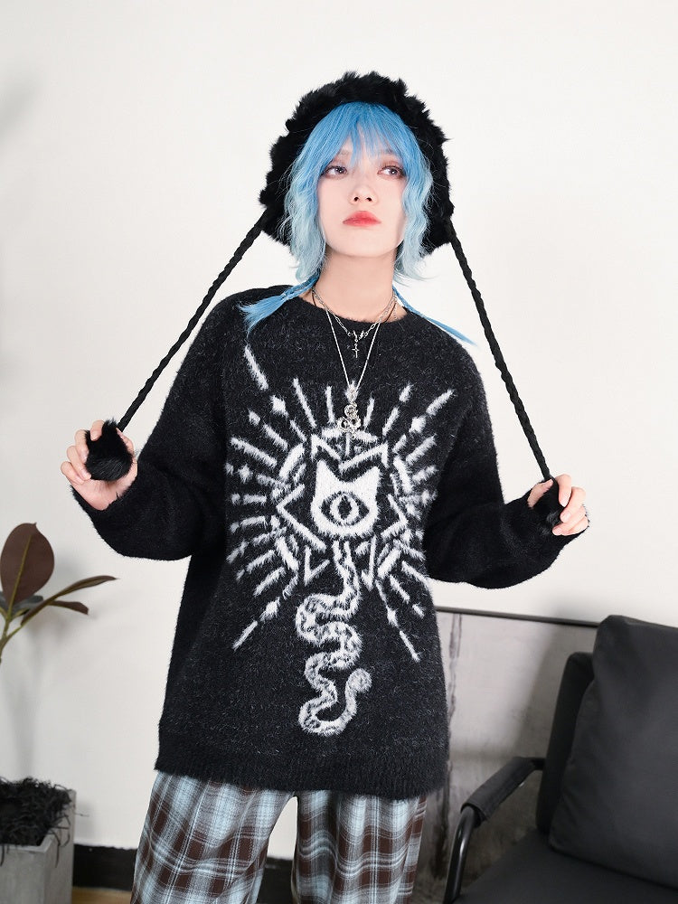 with Mythical Faux Sweater Gothic Jacquard Cheongsam Mink Black Cat