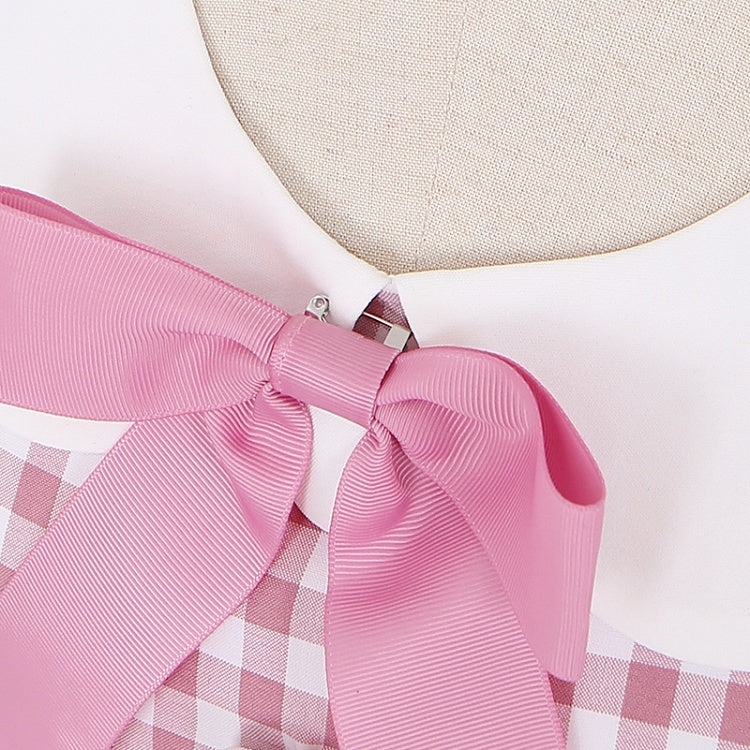 ピンクストロベリーピーターパンカラーチェック柄ショートパフスリーブドレス