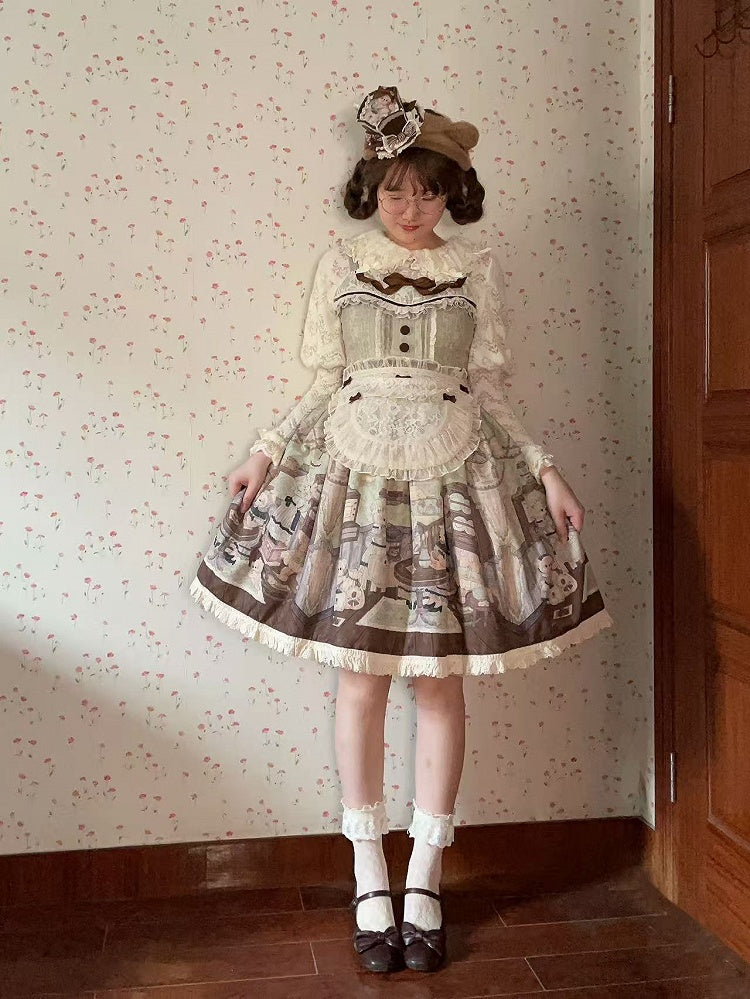 ロリータ リトルベア コーヒーハウス スイートスカート グリーン ジャンパー プリント