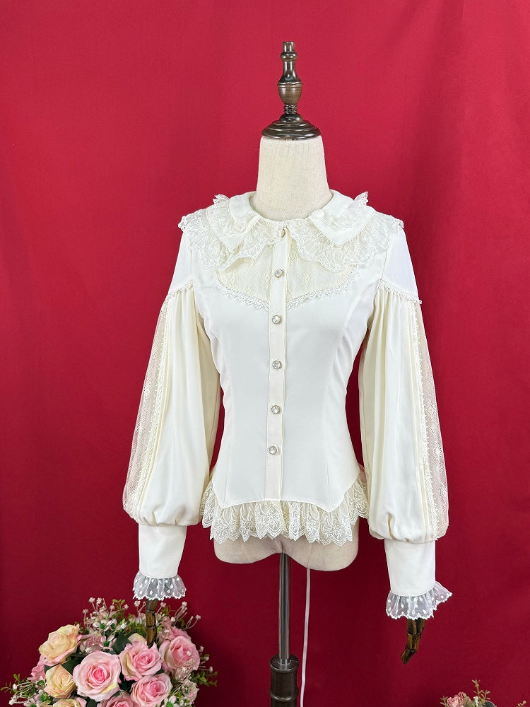 アプリコットのダブルレイヤーカラーのエレガントな長袖シャツ