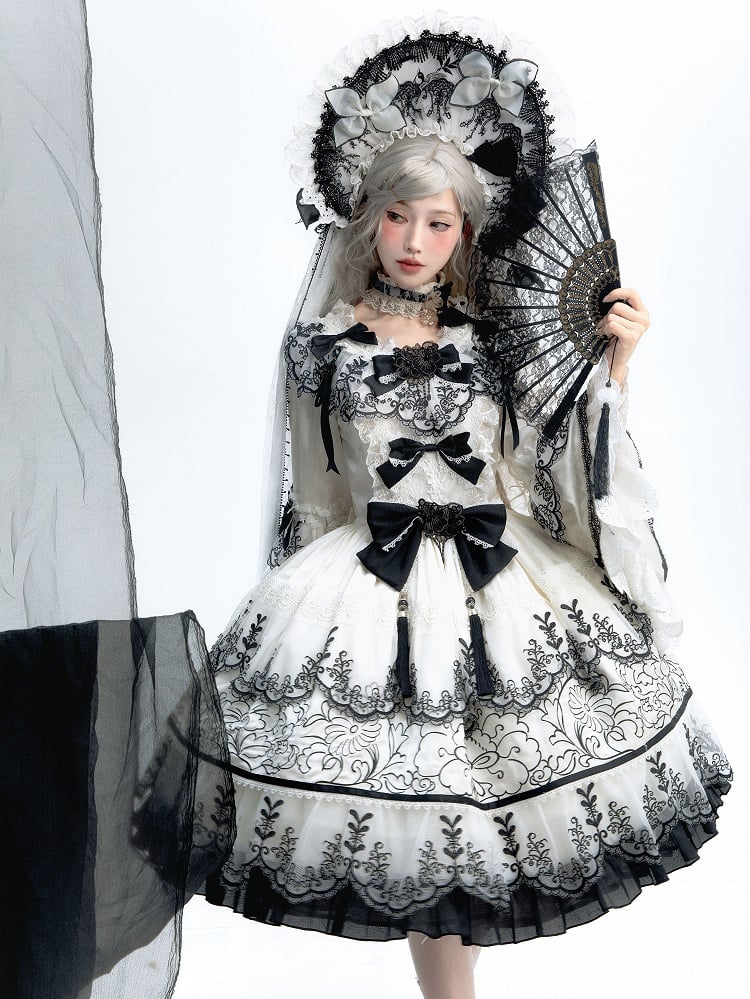 Fabric and Shimmer Chinoiserie Style White Butterfly Black Ink