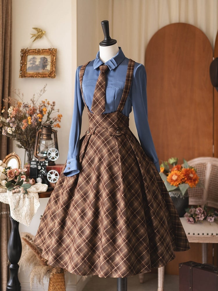Elegant Satin Fitted with Long Jabot Sleeves Tie Blue Shirt
