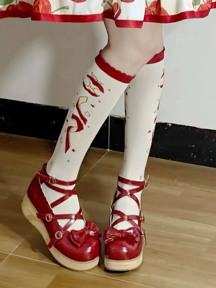Apple Socks Lolita Red Christmas Calf