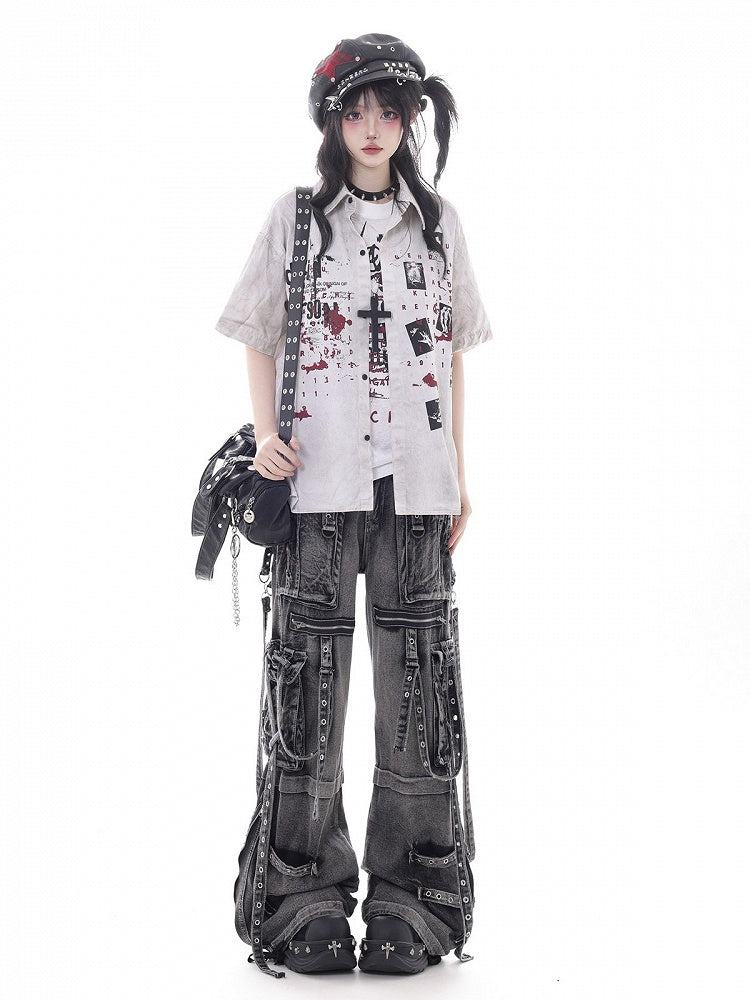 White Short Sleeve Shirt with Graffiti Print - KNOW8 Online Shop
