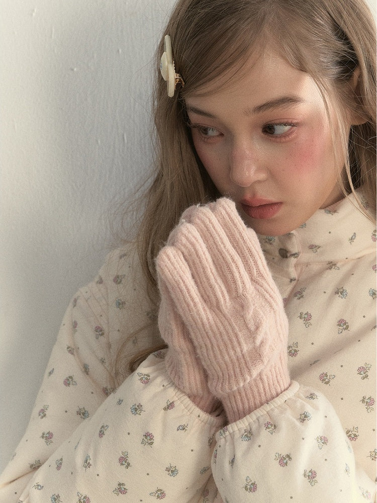 Braided Knit Gloves Kawaii Colors 3