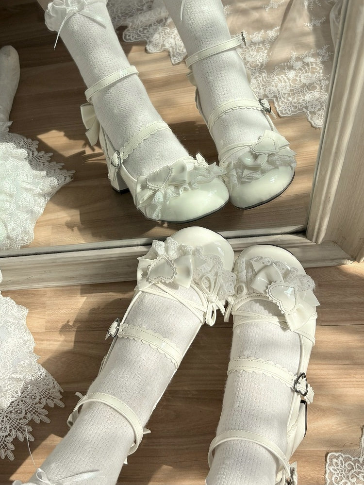 - with Lace Mid Heel Trim Lolita Mary Off-white Sweet Janes