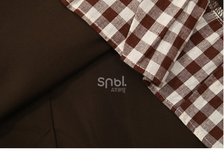 Brown Bowknot Details Ankle Length Skirt Plaid Ruffle Hem