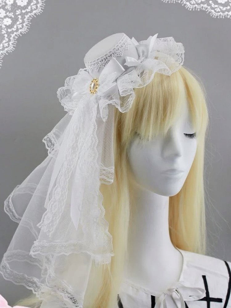 Gothic Lace Bow Mini Hat with Veil - Post-2000 Gift Shop