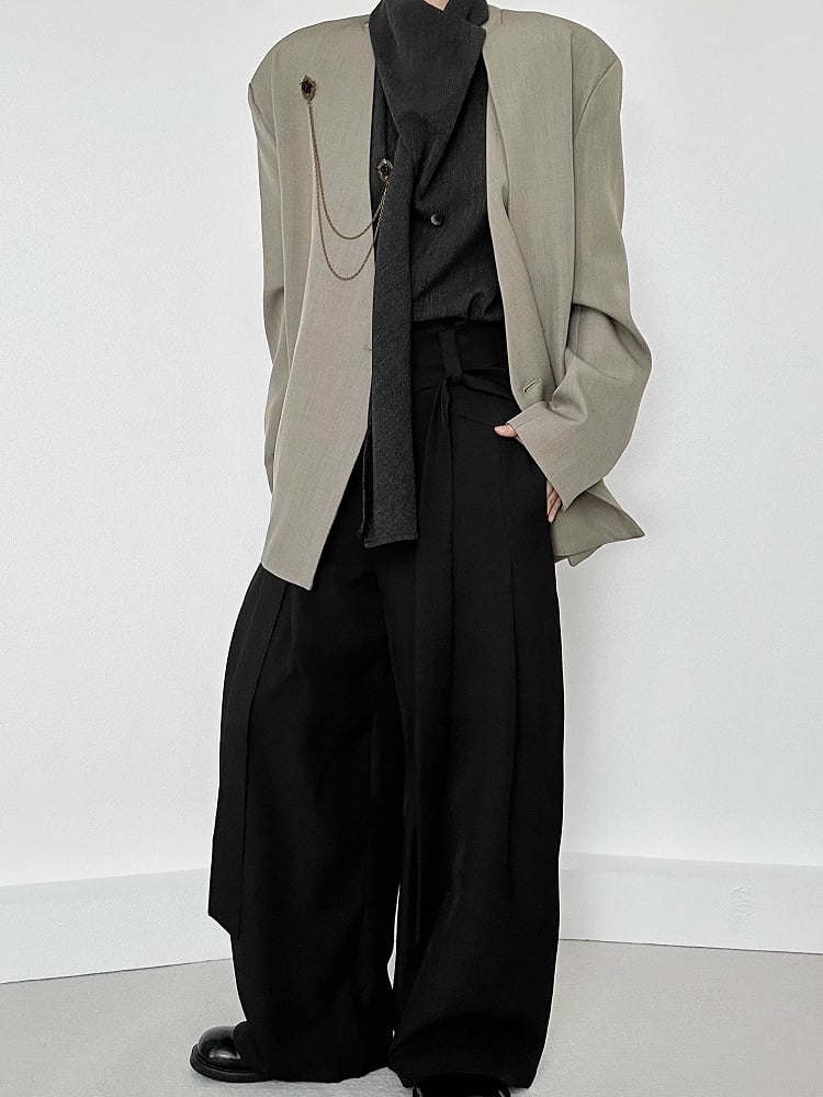 Wide-Leg Side Ribbons with Ouji Lolita Two-Button Fly Pants Black