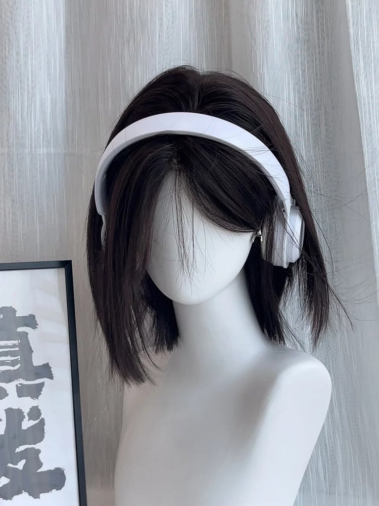 with Tea Wig Bangs Black Curtain Short 30CM Straight