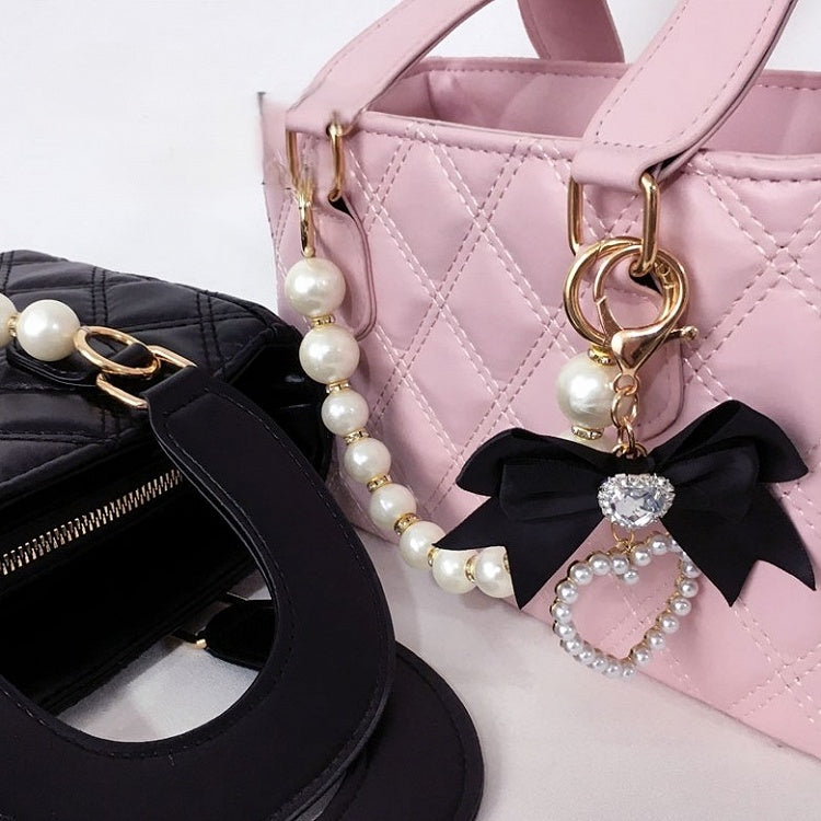 Pink/Black Top-Handle Quilted Beads Bag Bow