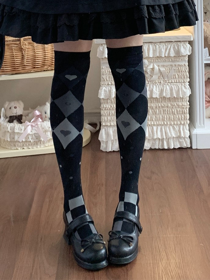 Goth Stockings Pattern Black/White Pastel Overknee Lolita Diamond
