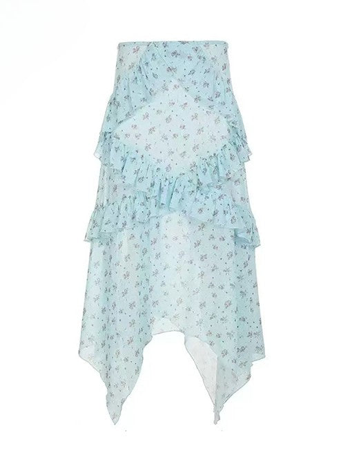 Top Holiday Trim Floral Bowknot + Details Cami Ruffles Blue