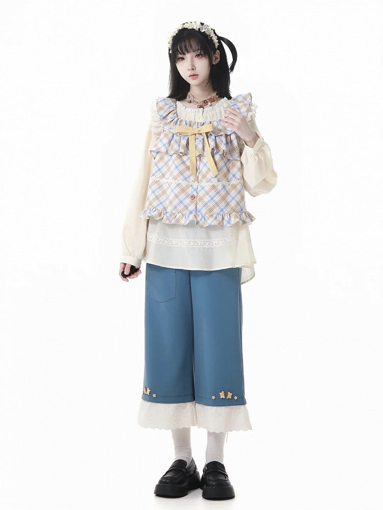 ブラウス ベージュ レーストリム 長袖 セミシアー