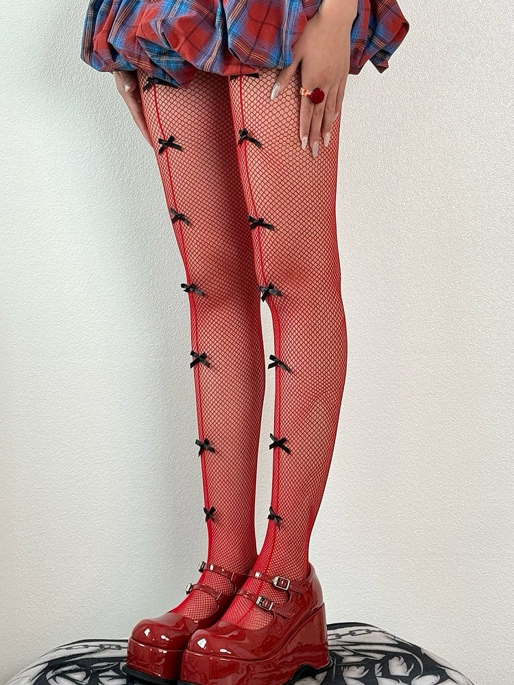 Details Fashion Blue/Black/Red/White Bowknot Tights Gyaru