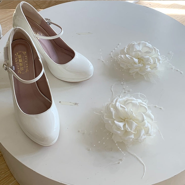 Detail Floral Classic Off-white with High-heel Lolita Shoes