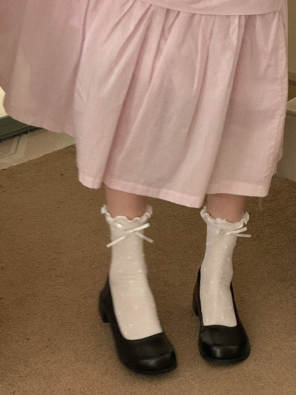 Muster Polka-dot Bowknot Details Wadenbündchen Socken Rüschen Weiß/Schwarz/Rosa/Blau/Gelb