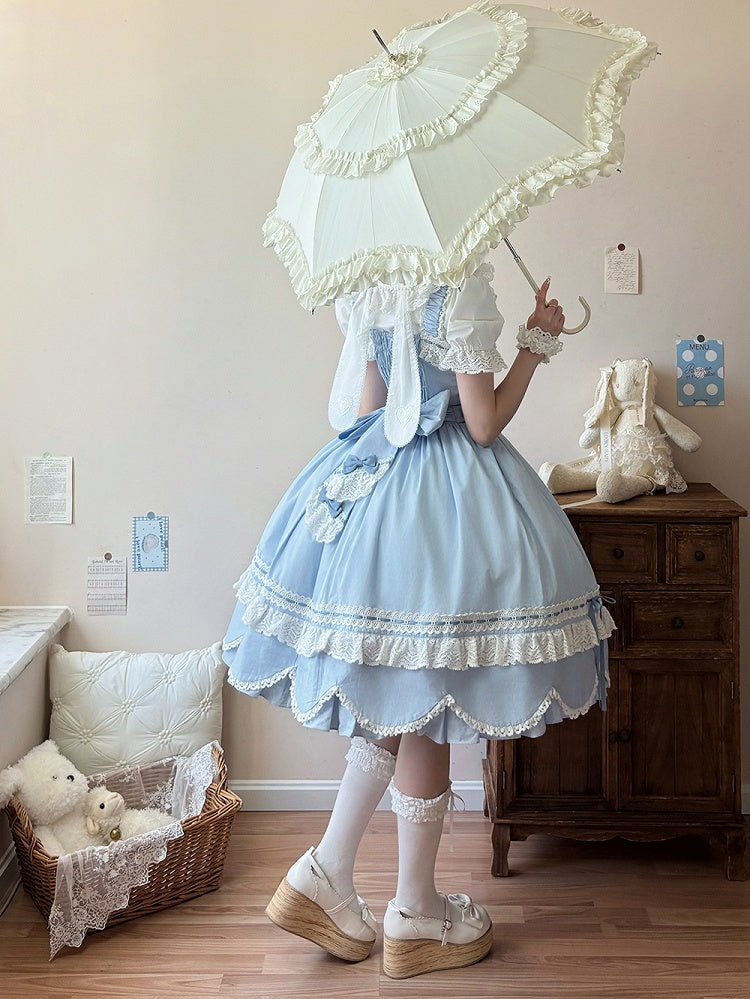 パンスリーブカラーのピーターコットンショートホワイトブラウス