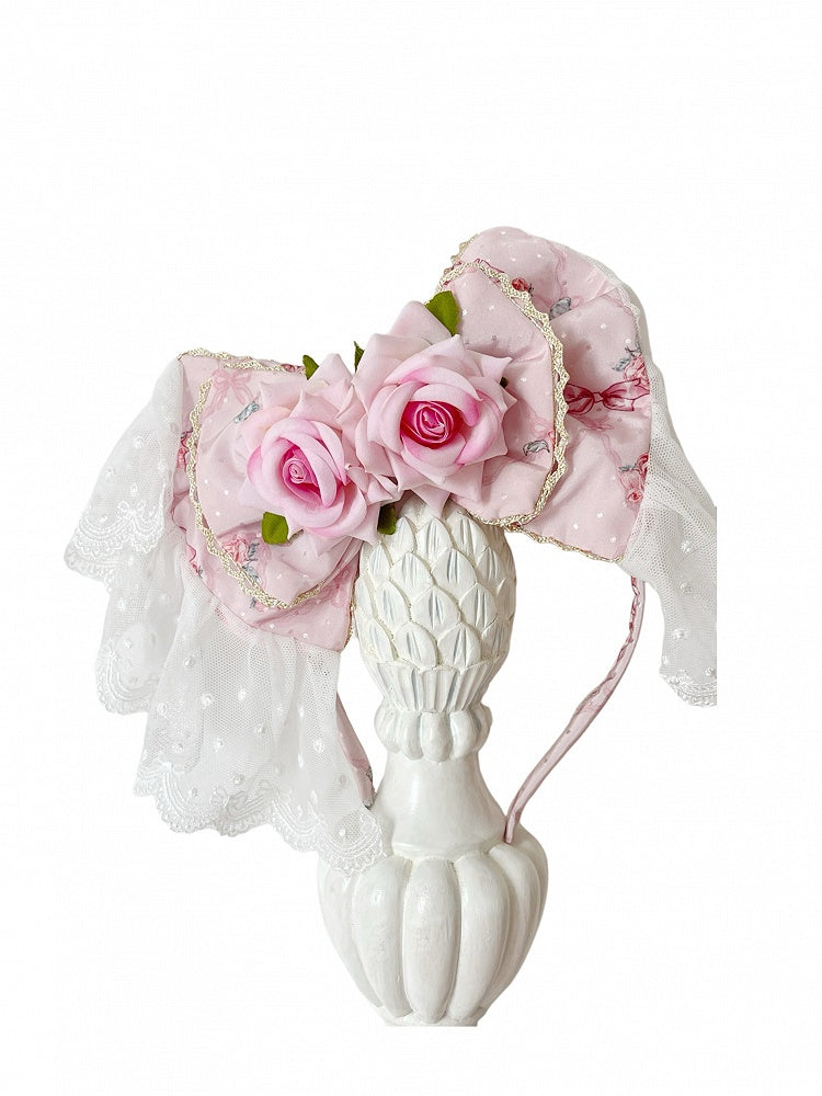 Pink / Green Roses Decorated Bowknot KC