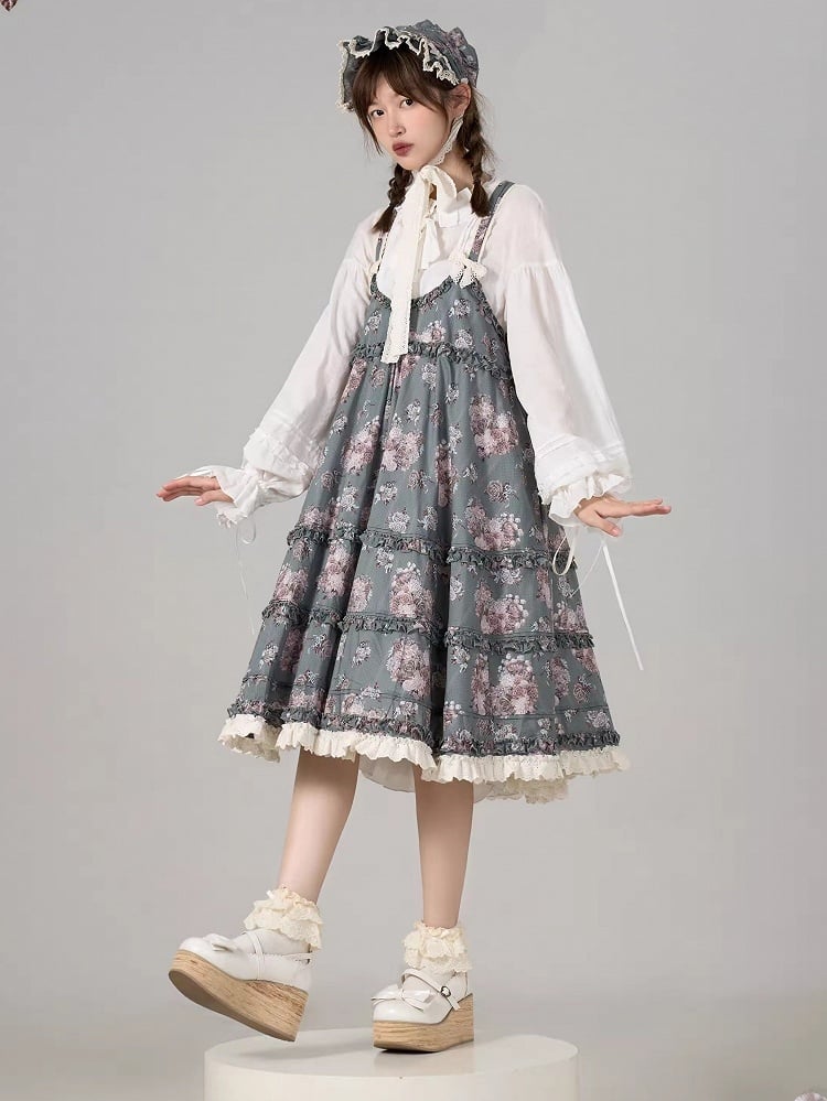 Blouse White Cuffs Long-Sleeve Lolita Loose Ruffled with Drawstring