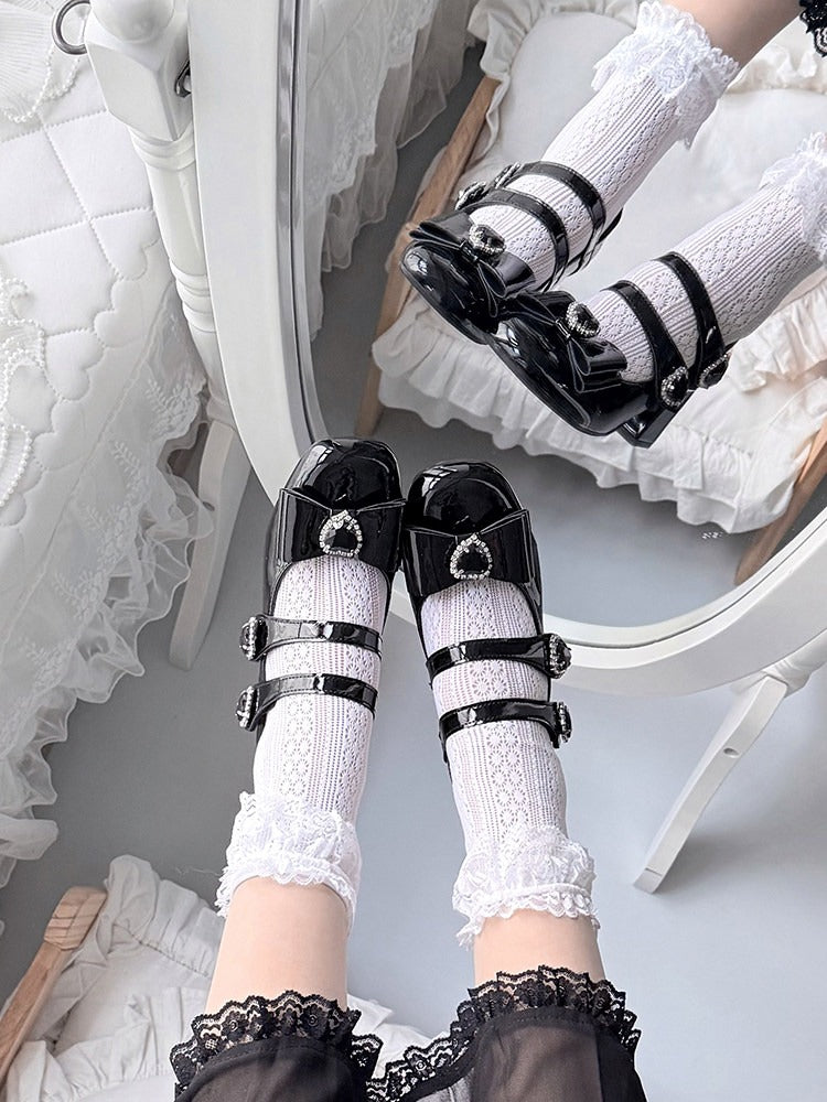 Elegant Black Square Toe Mary Jane Shoes with Heart Decor Buckle Straps - Transfer Student