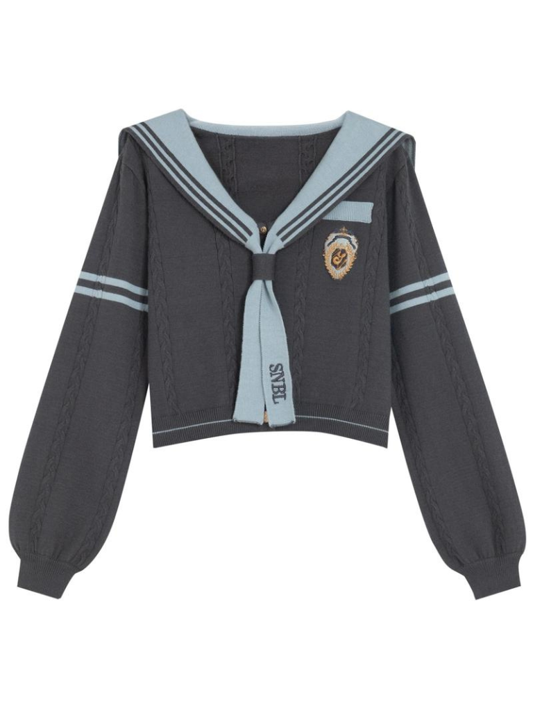 Collar Gray Top Dress Sailor + College Knit Sailor Style