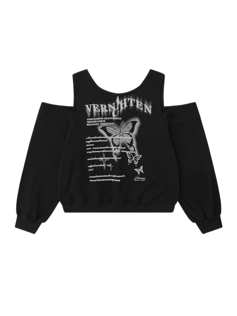 プリントバタフライオフショルダーレトロトレーナー