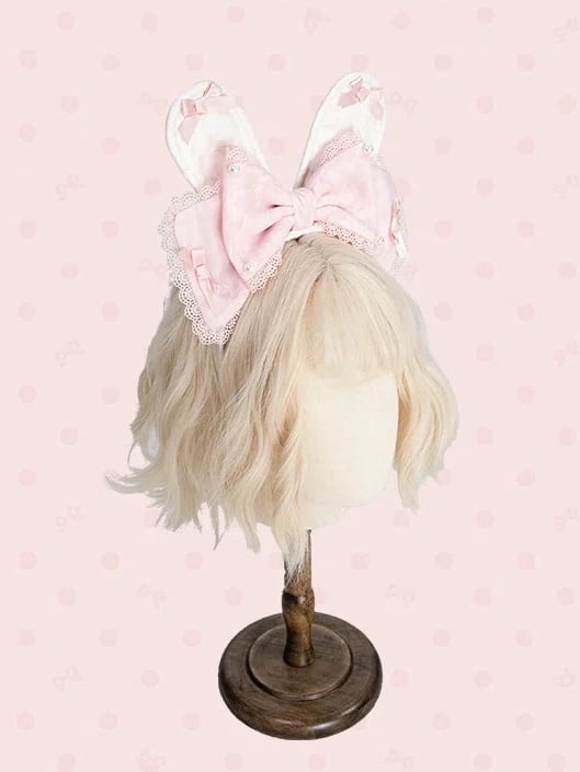 Bunny Bowknot and White/Black Ears KC Pink