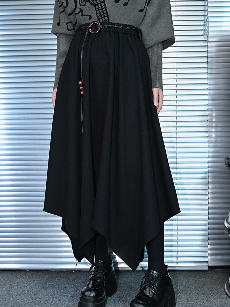 Black Fall/Winter for Skirt Waist with Asymmetrical Woven Handkerchief Cord Elastic Hem